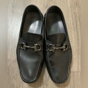 Salvatore Ferragamo Black Pebbled Leather Loafers